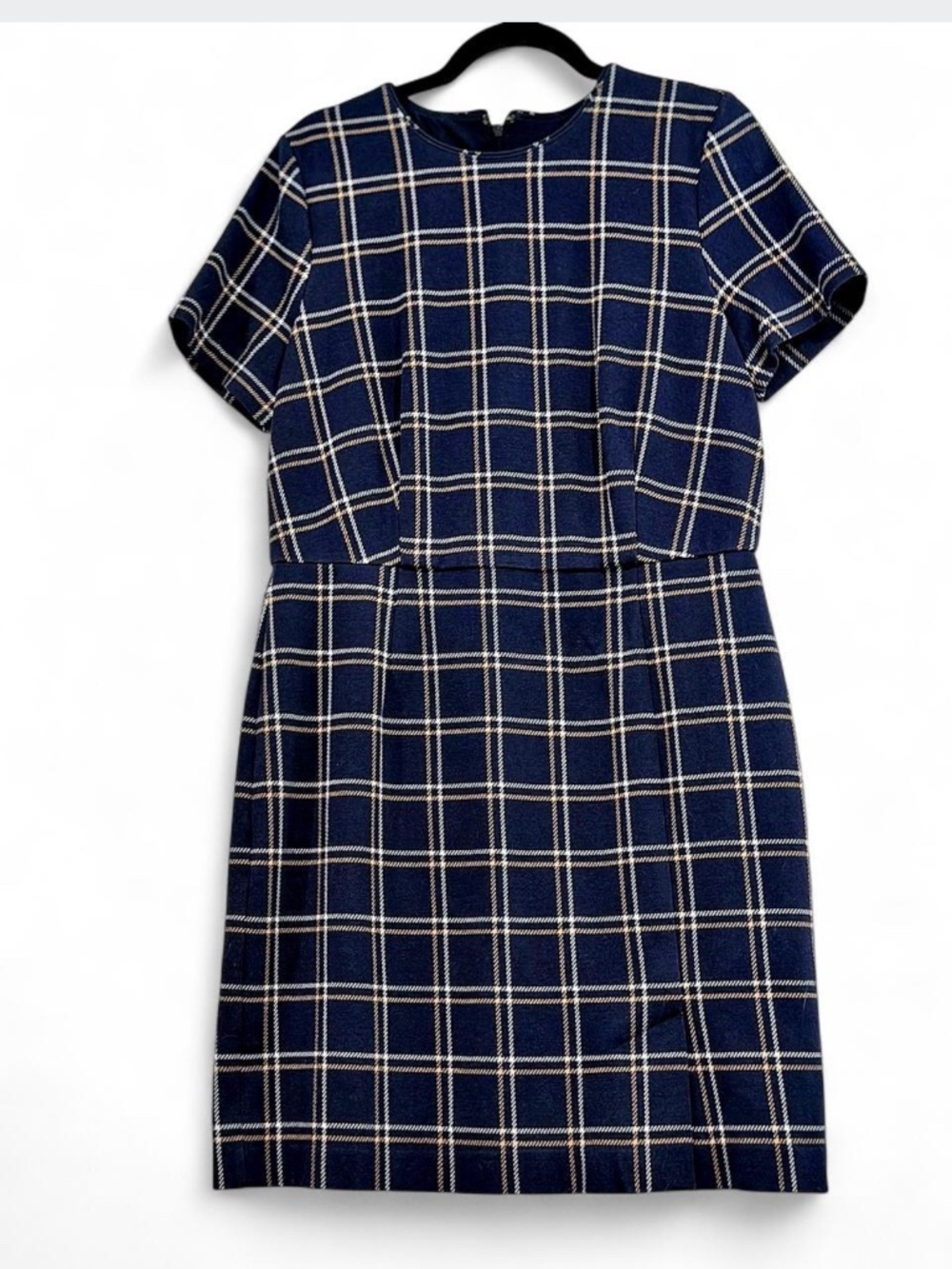 Ann Taylor Navy Doublepane Windowpane Plaid Sheath Dress